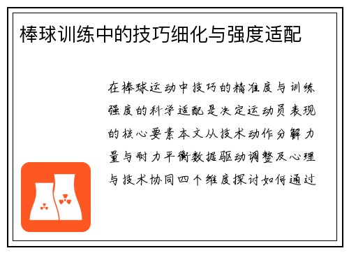 棒球训练中的技巧细化与强度适配