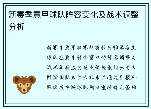新赛季意甲球队阵容变化及战术调整分析